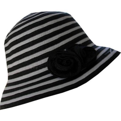 s Spring Hat Packable Girls Straw Hat Black & White Striped Black Flowers  eb-77141563